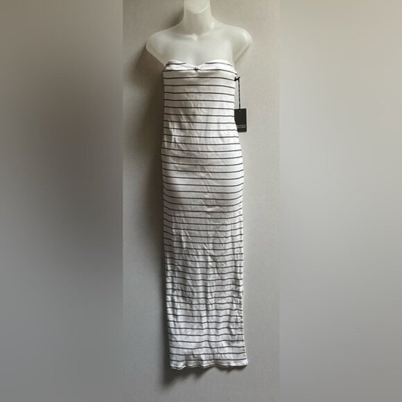 NWT Brunette the Label  Ribbed Stripped Tube Strapless Maxi Dress Sz M/L - Picture 2 of 10